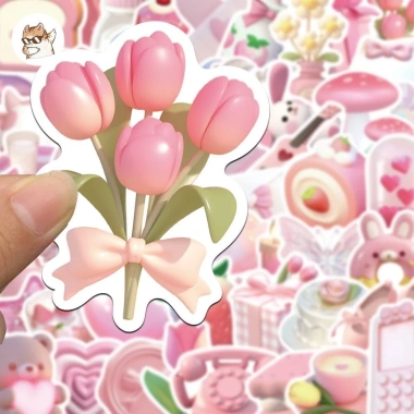 Sticker chống nước 3D Hồng Dễ Thương - Set 5/10/20/50 Cái Dán Bàn Ghế Laptop Giảm 25.000 VNĐ 4