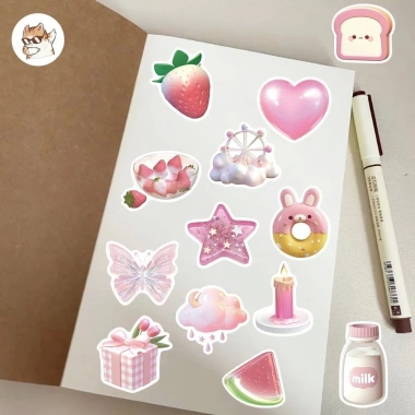 Sticker chống nước 3D Hồng Dễ Thương - Set 5/10/20/50 Cái Dán Bàn Ghế Laptop Giảm 25.000 VNĐ 6