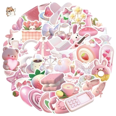 Sticker chống nước 3D Hồng Dễ Thương - Set 5/10/20/50 Cái Dán Bàn Ghế Laptop Giảm 25.000 VNĐ 8