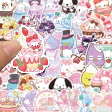 Sticker chống nước 5/10/20/50 miếng Đồ uống, kem, ốc quế, hình Sanrio cute - Dán bàn ghế, tủ, xe, laptop, giá chỉ 25.000₫