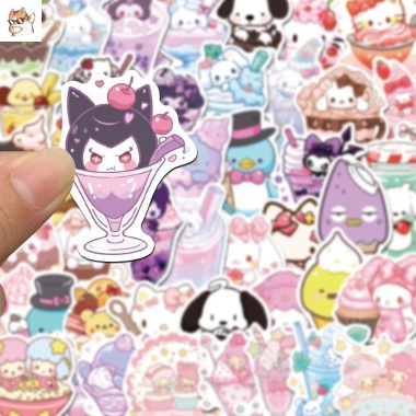 Sticker chống nước 5/10/20/50 miếng Đồ uống, kem, ốc quế, hình Sanrio cute - Dán bàn ghế, tủ, xe, laptop, giá chỉ 25.000₫