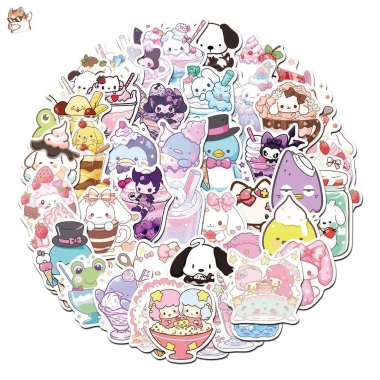 Sticker chống nước 5/10/20/50 miếng Đồ uống, kem, ốc quế, hình Sanrio cute - Dán bàn ghế, tủ, xe, laptop, giá chỉ 25.000₫