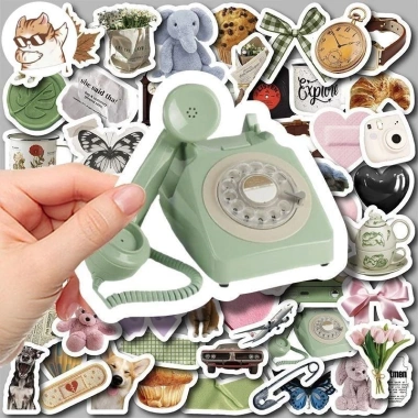 Sticker chống nước Âu Mỹ Xanh Hồng Retro - Set 10/20/50 dán bàn ghế tủ xe laptop CN655 2