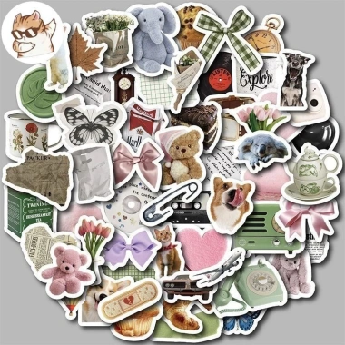 Sticker chống nước Âu Mỹ Xanh Hồng Retro - Set 10/20/50 dán bàn ghế tủ xe laptop CN655 3