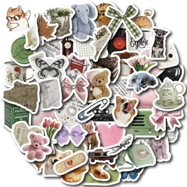 Sticker chống nước Âu Mỹ Xanh Hồng Retro - Set 10/20/50 dán bàn ghế tủ xe laptop CN655 5