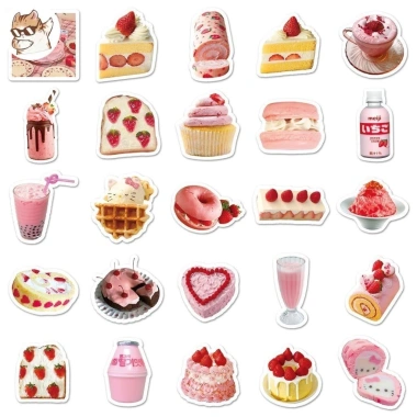 Sticker chống nước Bánh Ngọt, Sinh Nhật, Dâu Dễ Thương - Set 5/10/20/50 CN427 Giá chỉ 25.000đ 2