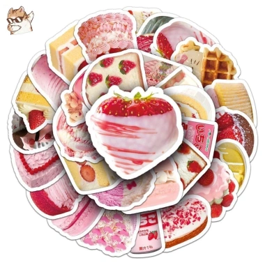 Sticker chống nước Bánh Ngọt, Sinh Nhật, Dâu Dễ Thương - Set 5/10/20/50 CN427 Giá chỉ 25.000đ 5