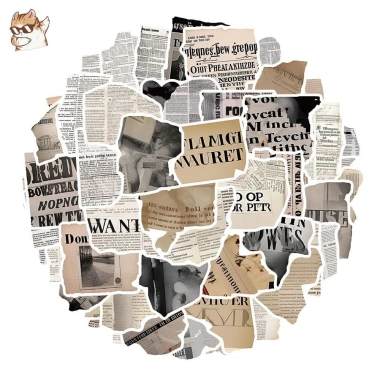 Sticker chống nước báo cũ trắng đen vintage retro - 10/20/50 miếng, giá 25.000đ