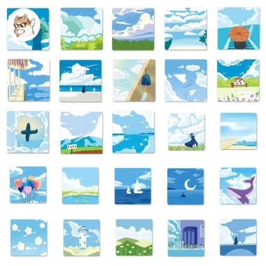 Sticker chống nước bầu trời xanh - Set 10/20/50, dán ghế, mũ, xe, giá 30.000 7