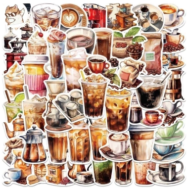 Sticker chống nước Cà Phê Đen 10/20/50 cái - Dán bàn ghế, tủ, xe, laptop, 25.000 VND