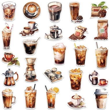 Sticker chống nước Cà Phê Đen 10/20/50 cái - Dán bàn ghế, tủ, xe, laptop, 25.000 VND