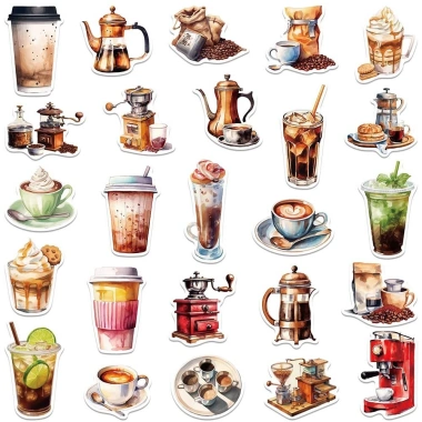 Sticker chống nước Cà Phê Đen 10/20/50 cái - Dán bàn ghế, tủ, xe, laptop, 25.000 VND