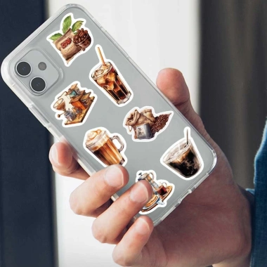 Sticker chống nước Cà Phê Đen 10/20/50 cái - Dán bàn ghế, tủ, xe, laptop, 25.000 VND