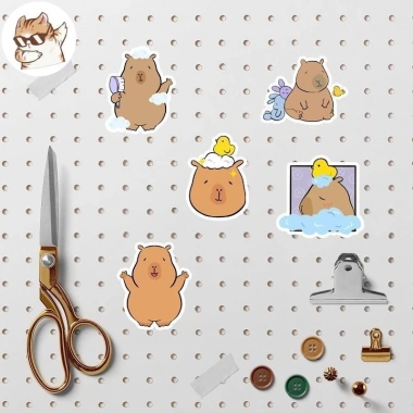 Sticker chống nước Capybara Cute Set 10/20/50 Dán bàn ghế, tivi, tủ lạnh, xe - Giá 30.000₫ 5