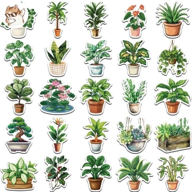 Sticker chống nước chậu cây decor xanh mát, dán mũ bảo hiểm CN914 - Set 10/20/50, 25.000đ