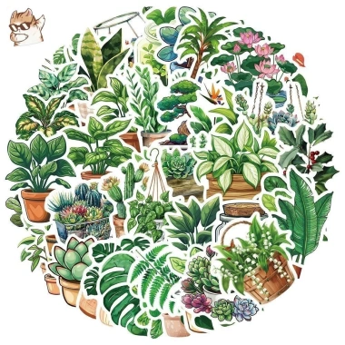 Sticker chống nước chậu cây decor xanh mát, dán mũ bảo hiểm CN914 - Set 10/20/50, 25.000đ