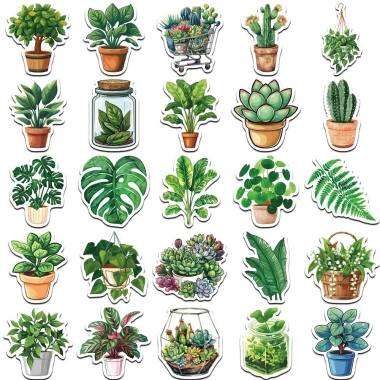 Sticker chống nước chậu cây decor xanh mát, dán mũ bảo hiểm CN914 - Set 10/20/50, 25.000đ