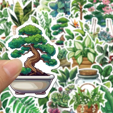 Sticker chống nước chậu cây decor xanh mát, dán mũ bảo hiểm CN914 - Set 10/20/50, 25.000đ