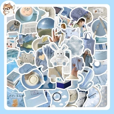 Sticker chống nước CN362 Set 5/10/20/50 Đồ vật Mỹ màu xanh pastel dán bàn ghế xe
