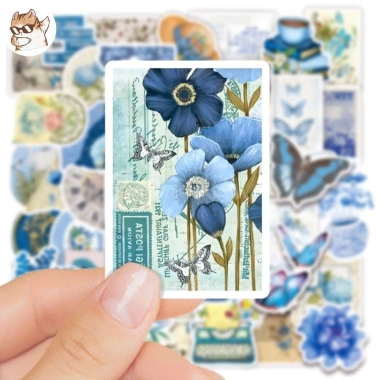 Sticker chống nước Cổ Tích xanh dương Vintage - Set 10/20/50, dán bàn ghế, tủ, xe, laptop A9 giá 25,000 VND