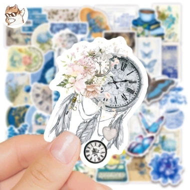 Sticker chống nước Cổ Tích xanh dương Vintage - Set 10/20/50, dán bàn ghế, tủ, xe, laptop A9 giá 25,000 VND