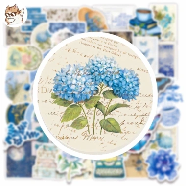 Sticker chống nước Cổ Tích xanh dương Vintage - Set 10/20/50, dán bàn ghế, tủ, xe, laptop A9 giá 25,000 VND