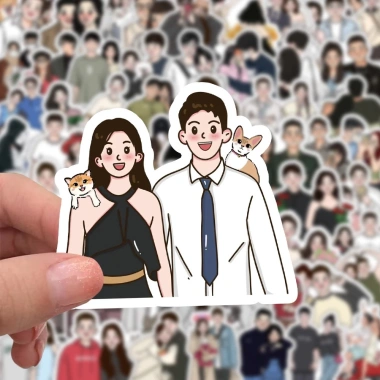 Sticker chống nước Couple Hàn Quốc Cute Đôi 10/20/50 Cái Dán Bàn Ghế Xe Laptop 6