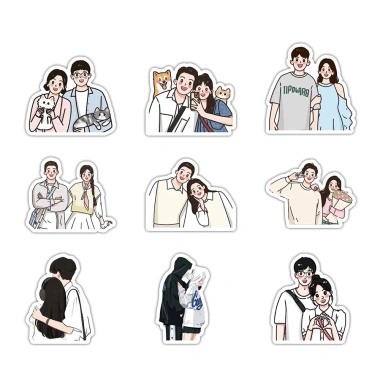 Sticker chống nước Couple Hàn Quốc Cute Đôi 10/20/50 Cái Dán Bàn Ghế Xe Laptop 9