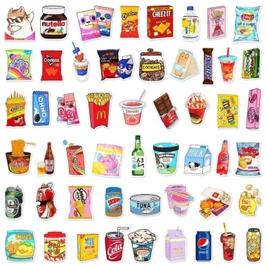 Sticker chống nước Đồ ăn bánh kẹo sữa snack dễ thương Set 10/20/50 giá 25.000₫ 5