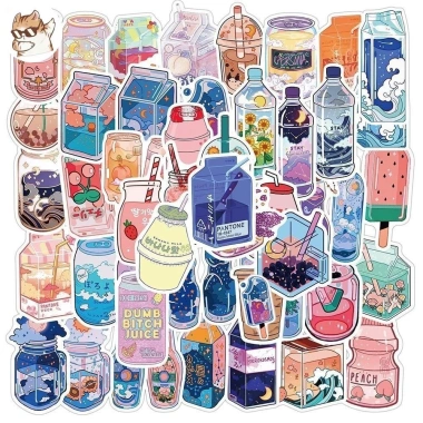 Sticker chống nước Đồ Uống Hộp Sữa Cute Art - Set 10/20/50, dán bàn ghế, tủ xe laptop CN47, giá ưu đãi 25.000