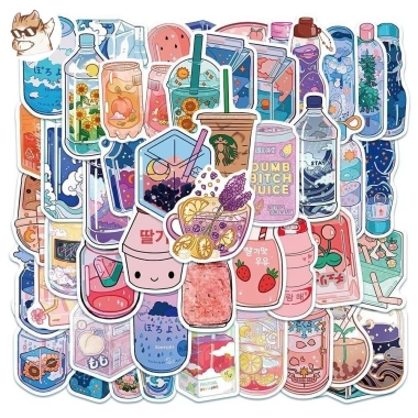 Sticker chống nước Đồ Uống Hộp Sữa Cute Art - Set 10/20/50, dán bàn ghế, tủ xe laptop CN47, giá ưu đãi 25.000