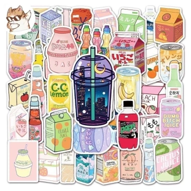Sticker chống nước Đồ Uống Hộp Sữa Cute Art - Set 10/20/50, dán bàn ghế, tủ xe laptop CN47, giá ưu đãi 25.000