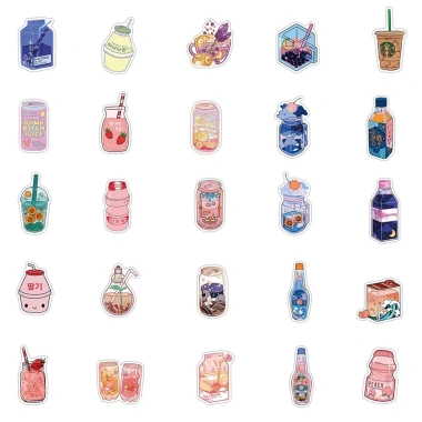 Sticker chống nước Đồ Uống Hộp Sữa Cute Art - Set 10/20/50, dán bàn ghế, tủ xe laptop CN47, giá ưu đãi 25.000