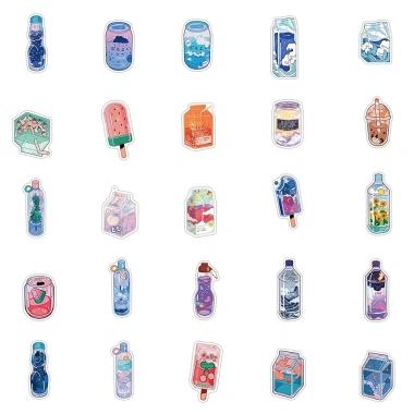 Sticker chống nước Đồ Uống Hộp Sữa Cute Art - Set 10/20/50, dán bàn ghế, tủ xe laptop CN47, giá ưu đãi 25.000