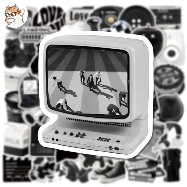 Sticker chống nước Đồ vật trắng đen Hàn Quốc CN246 - Set 10/20/50 dán bàn ghế, tủ xe laptop, 25.000 4