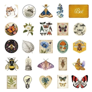 Sticker chống nước Gothic Retro thực vật côn trùng - Set 5/10/20/50, dán bàn ghế, tủ, xe, laptop - 40.000đ
