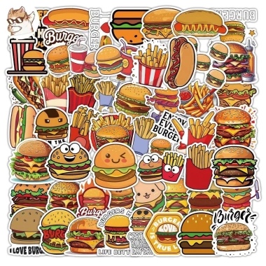 Sticker chống nước Hamburger Hotdog Fastfood - Set 10/20/50, Dán Bàn Ghế Xe Laptop - 25k
