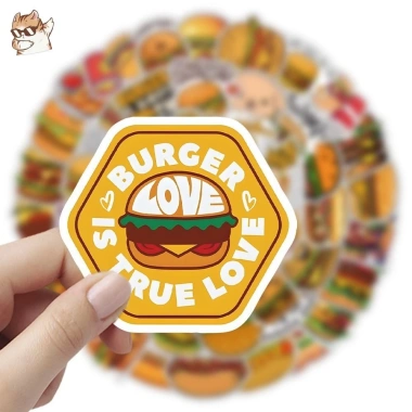 Sticker chống nước Hamburger Hotdog Fastfood - Set 10/20/50, Dán Bàn Ghế Xe Laptop - 25k