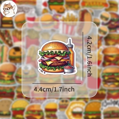 Sticker chống nước Hamburger Hotdog Fastfood - Set 10/20/50, Dán Bàn Ghế Xe Laptop - 25k