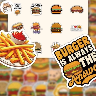 Sticker chống nước Hamburger Hotdog Fastfood - Set 10/20/50, Dán Bàn Ghế Xe Laptop - 25k