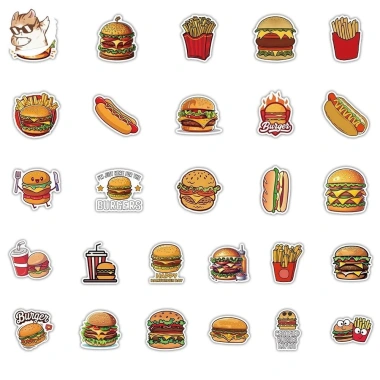 Sticker chống nước Hamburger Hotdog Fastfood - Set 10/20/50, Dán Bàn Ghế Xe Laptop - 25k