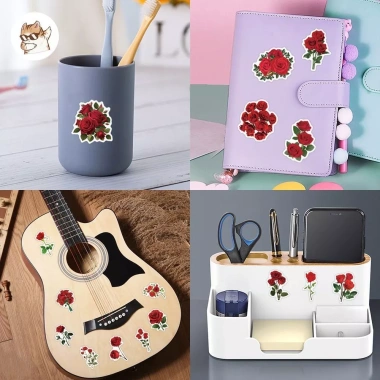 Sticker chống nước HOA HỒNG ĐỎ THẮM – Set 5/10/20/50 cái, dán bàn ghế, tủ, xe, laptop, đàn – Giá chỉ 40.000 VND
