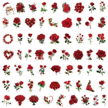 Sticker chống nước HOA HỒNG ĐỎ THẮM – Set 5/10/20/50 cái, dán bàn ghế, tủ, xe, laptop, đàn – Giá chỉ 40.000 VND