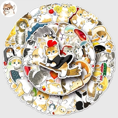 Sticker chống nước mèo con cute vàng xám dán bàn ghế tủ xe laptop 5/10/20/50 miếng