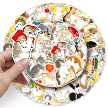 Sticker chống nước mèo con cute vàng xám dán bàn ghế tủ xe laptop 5/10/20/50 miếng