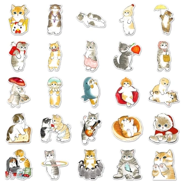 Sticker chống nước mèo con cute vàng xám dán bàn ghế tủ xe laptop 5/10/20/50 miếng