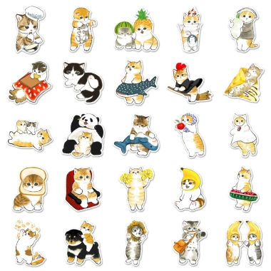 Sticker chống nước mèo con cute vàng xám dán bàn ghế tủ xe laptop 5/10/20/50 miếng