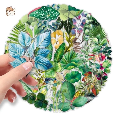 Sticker chống nước trong suốt lá cây kiểng xanh mướt - Set 10/20/50 dán bàn ghế tủ xe ly bình - Giá 30.000đ