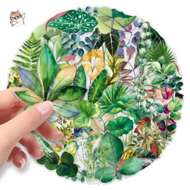 Sticker chống nước trong suốt lá cây kiểng xanh mướt - Set 10/20/50 dán bàn ghế tủ xe ly bình - Giá 30.000đ