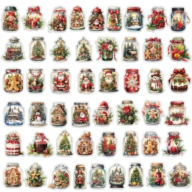 Sticker chống nước trong suốt Lọ Kí Noel 5/10/20/50 cái Dán mũ bảo hiểm, vali, Merry Christmas 2